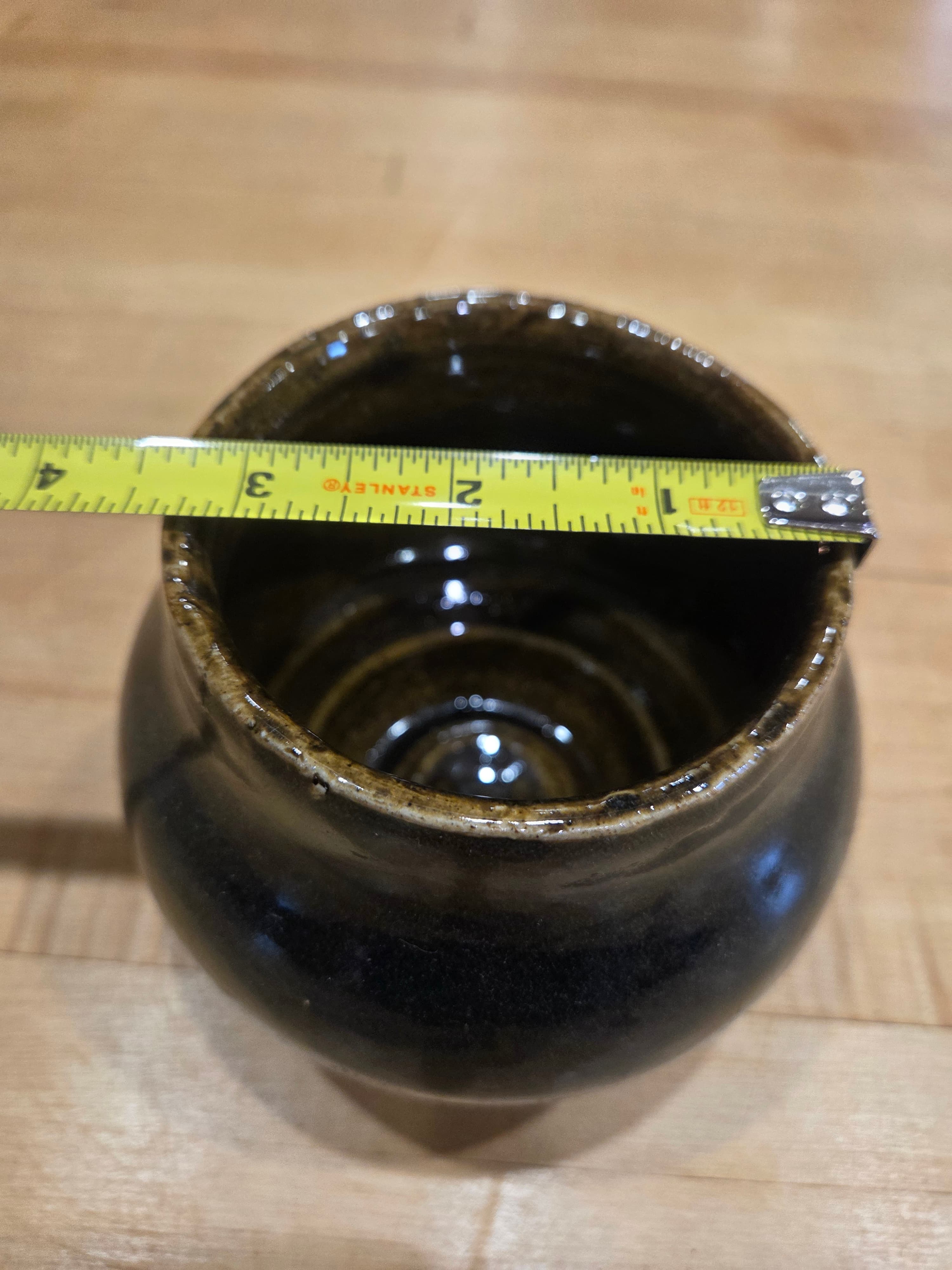 Vintage Japanese Studio Pottery Tenmoku Glaze Stoneware Jar Small Pot Vessel - Thumbnail 5