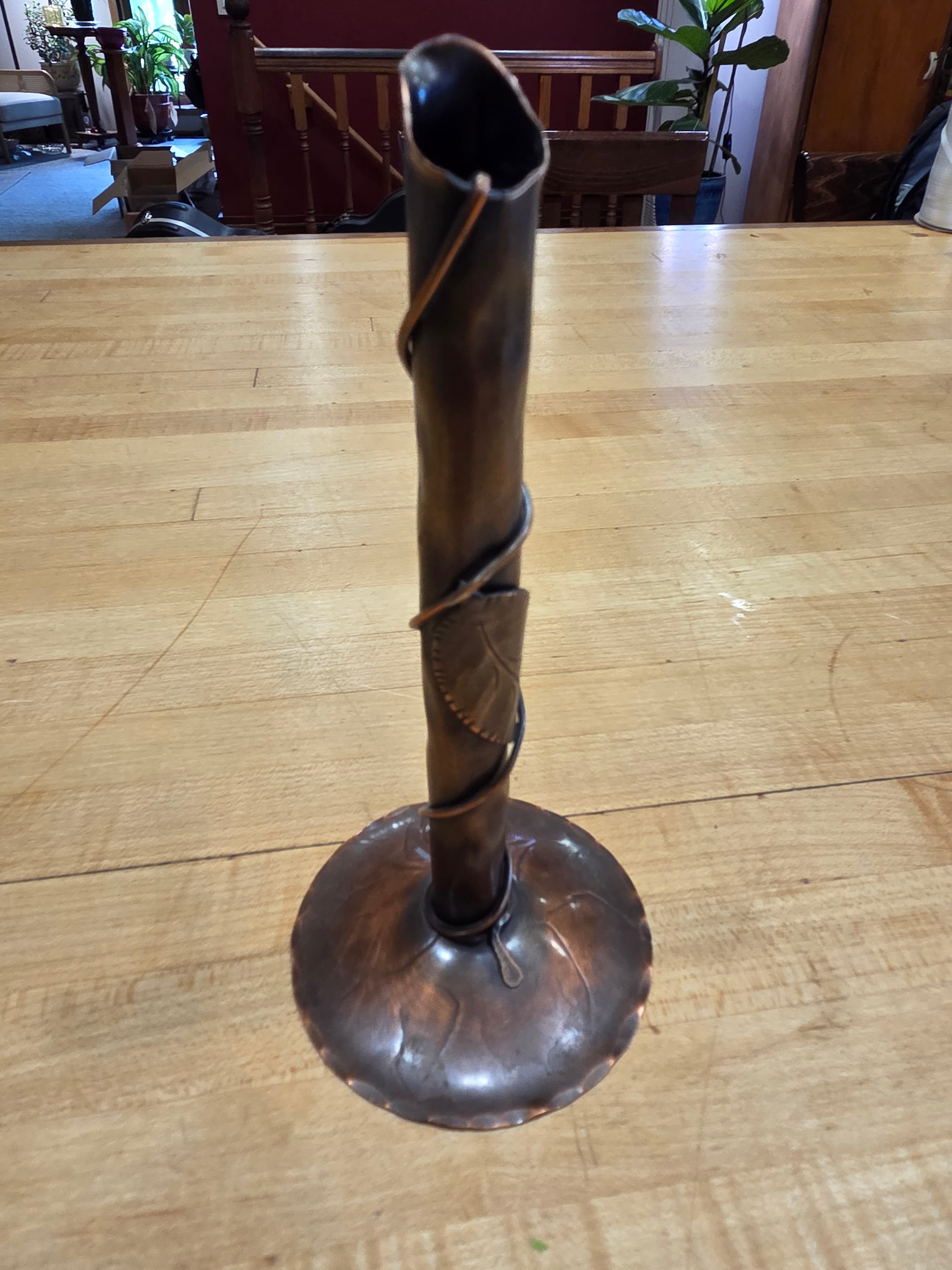 Vintage Craftsmen Inc Copper Bud Vase 349 Arts Crafts Applied Vine
