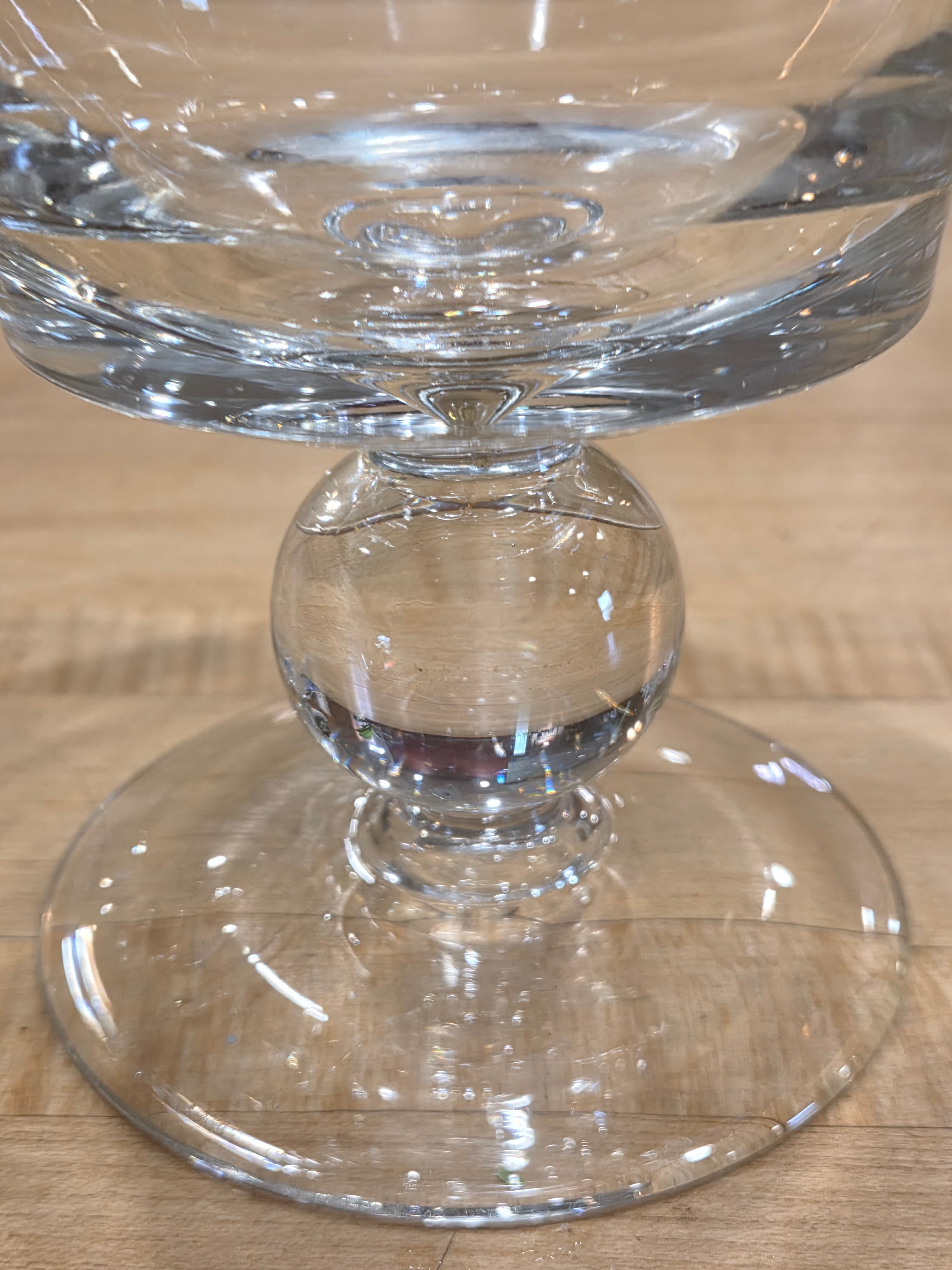 Vintage Mid Century Modern Clear Glass Covered Compote Ball Stem Lid - Thumbnail 2