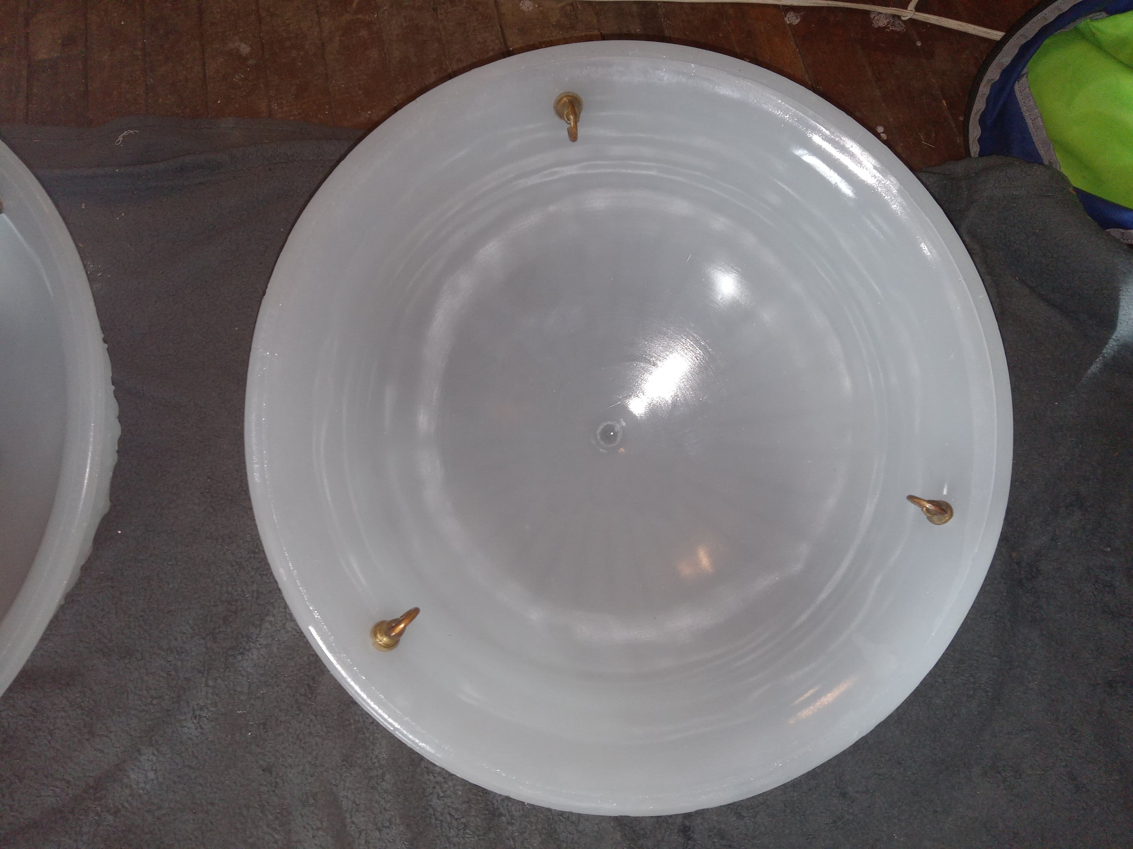 RARE!!! Pair of Frosted Glass Ceiling Light Shades with Brass Accents - Thumbnail 4