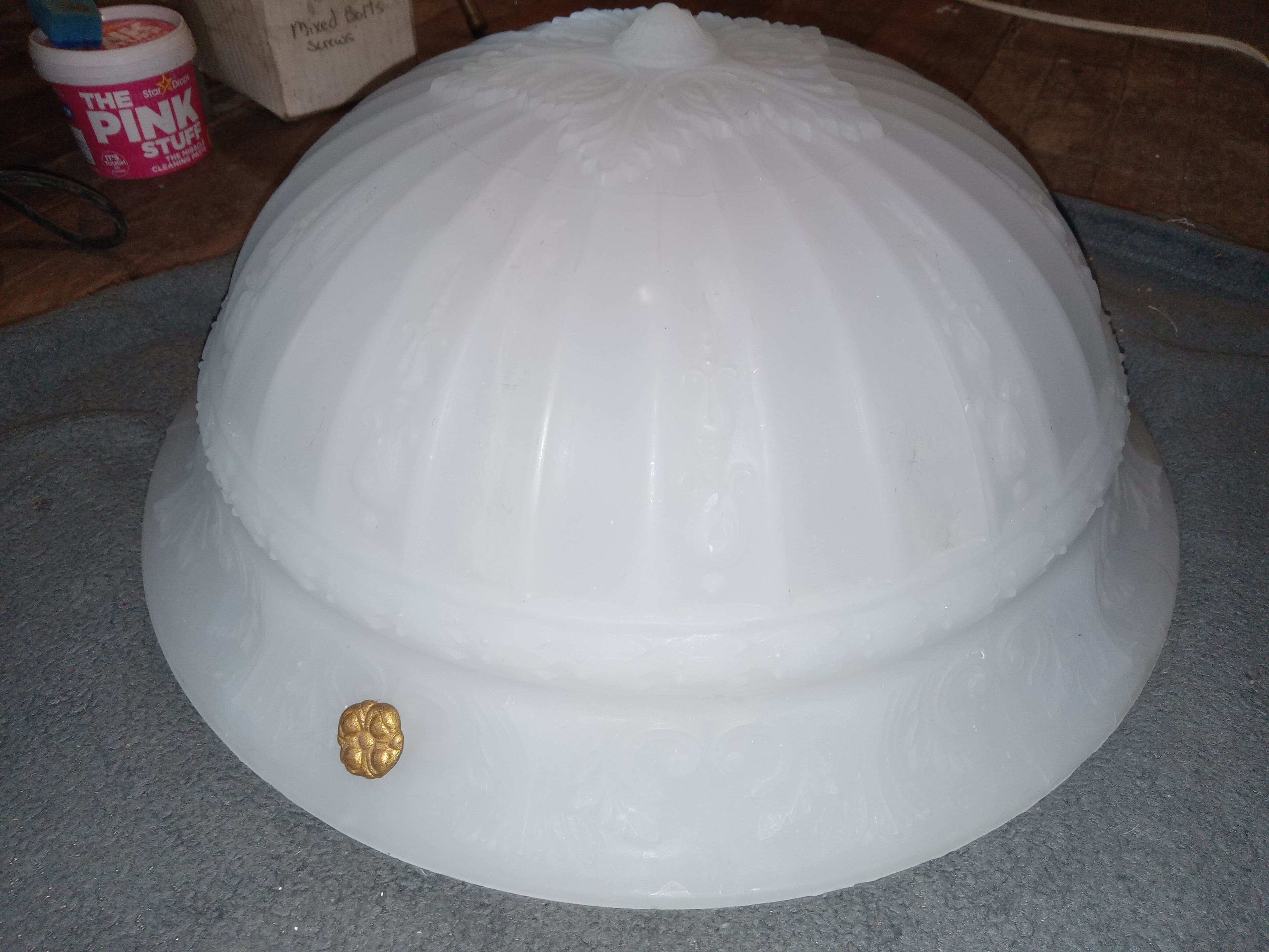 RARE!!! Pair of Frosted Glass Ceiling Light Shades with Brass Accents - Thumbnail 5