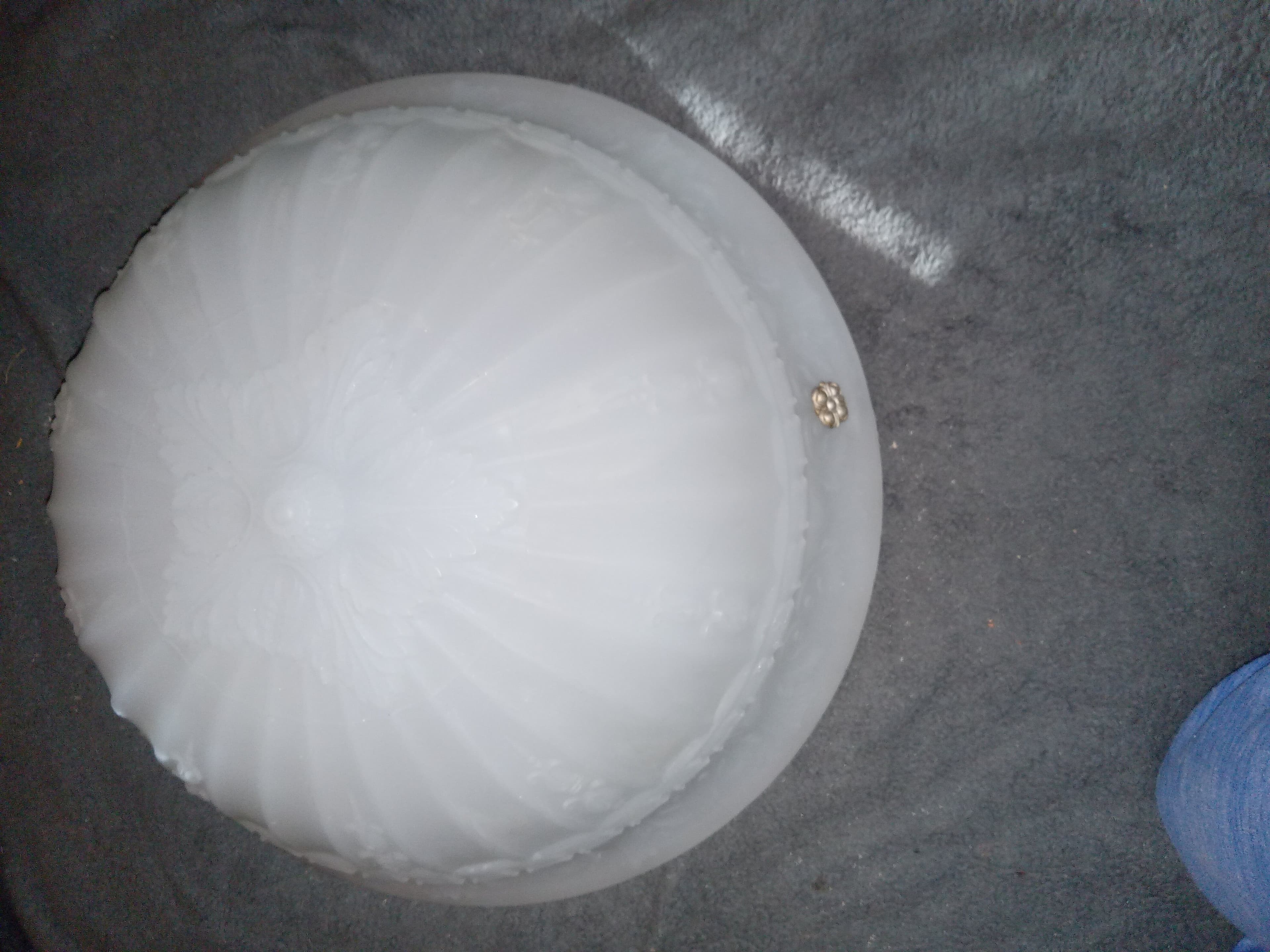 RARE!!! Pair of Frosted Glass Ceiling Light Shades with Brass Accents - Thumbnail 6