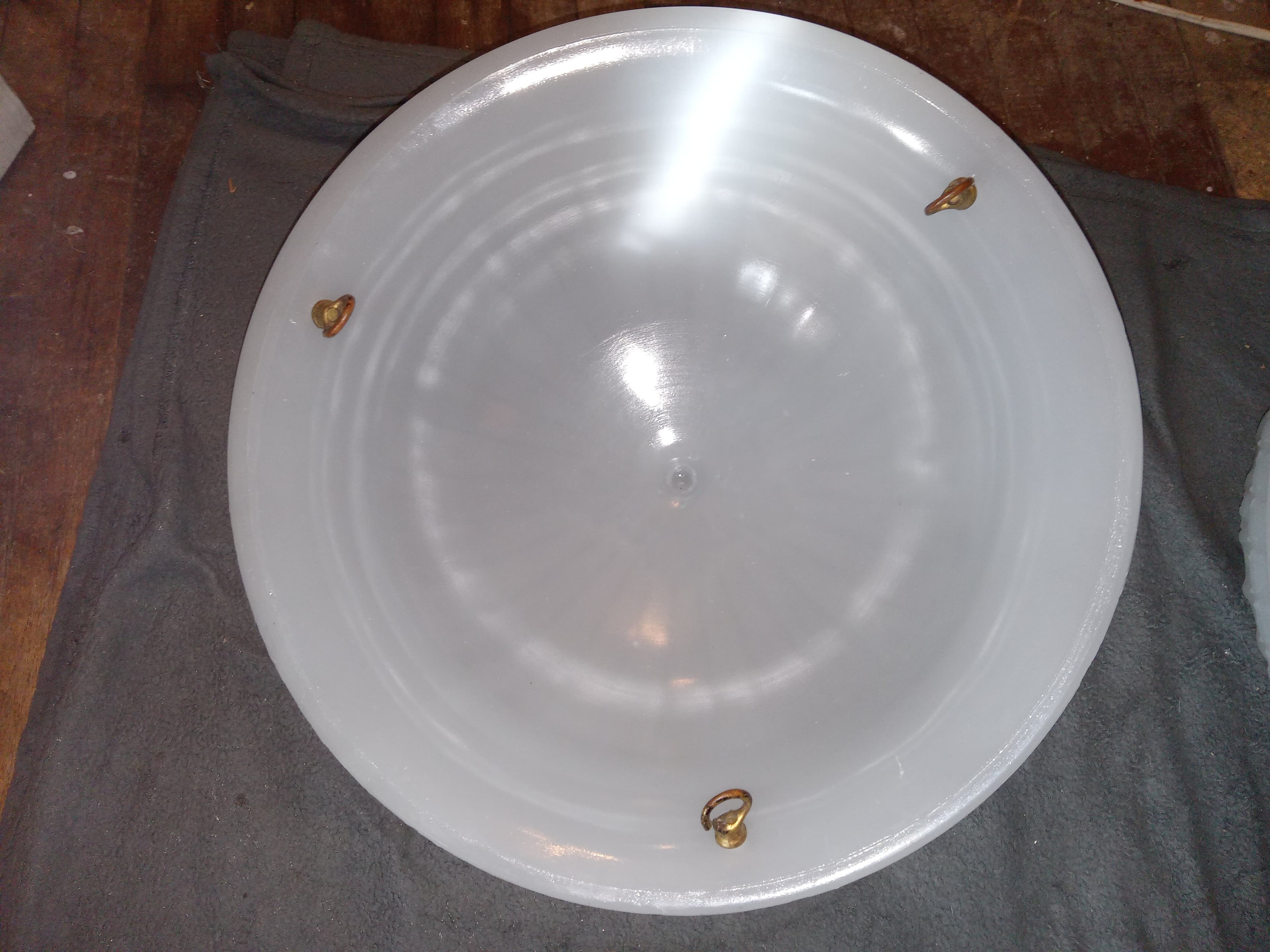 RARE!!! Pair of Frosted Glass Ceiling Light Shades with Brass Accents - Thumbnail 7