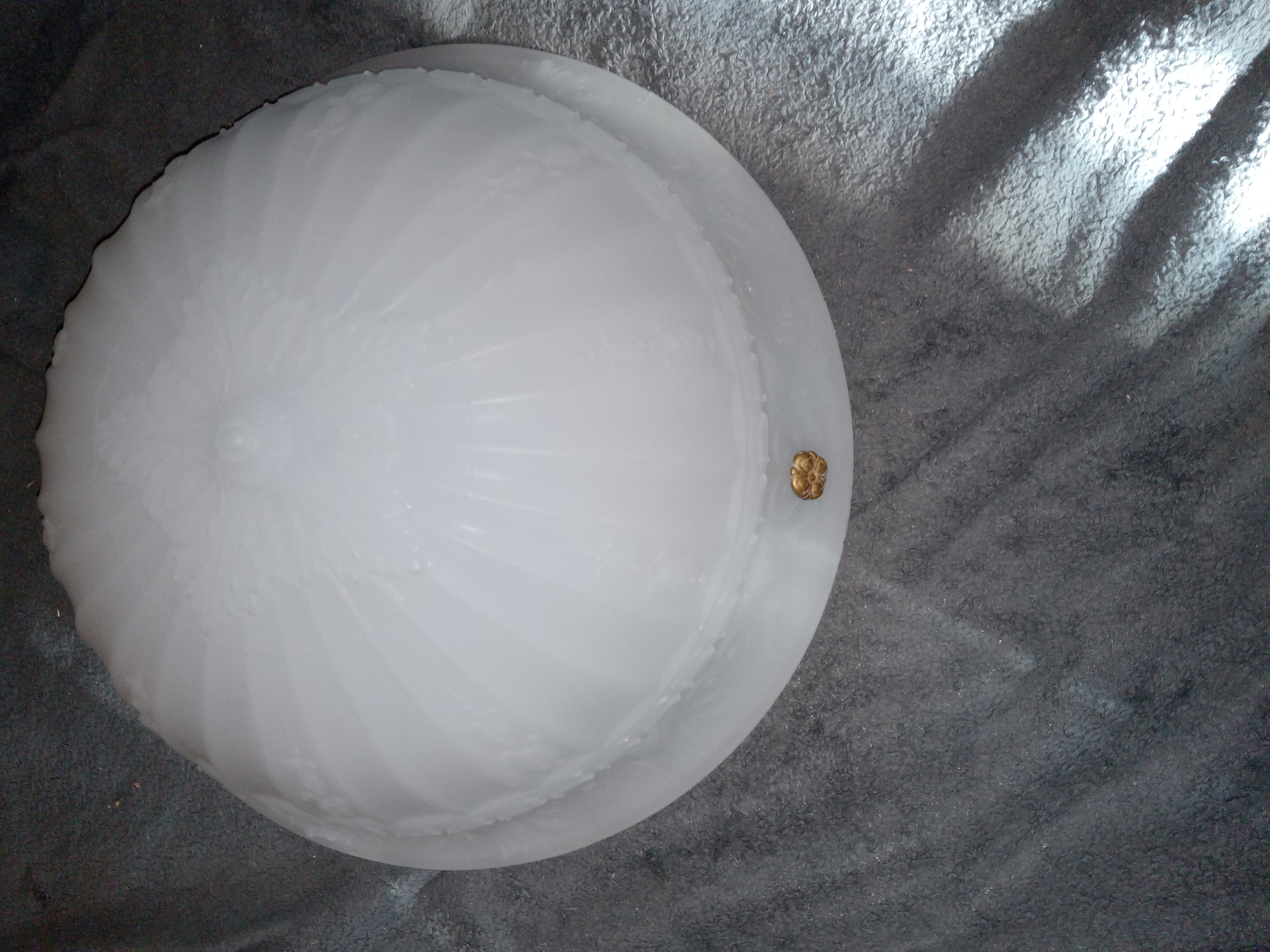 RARE!!! Pair of Frosted Glass Ceiling Light Shades with Brass Accents - Thumbnail 8