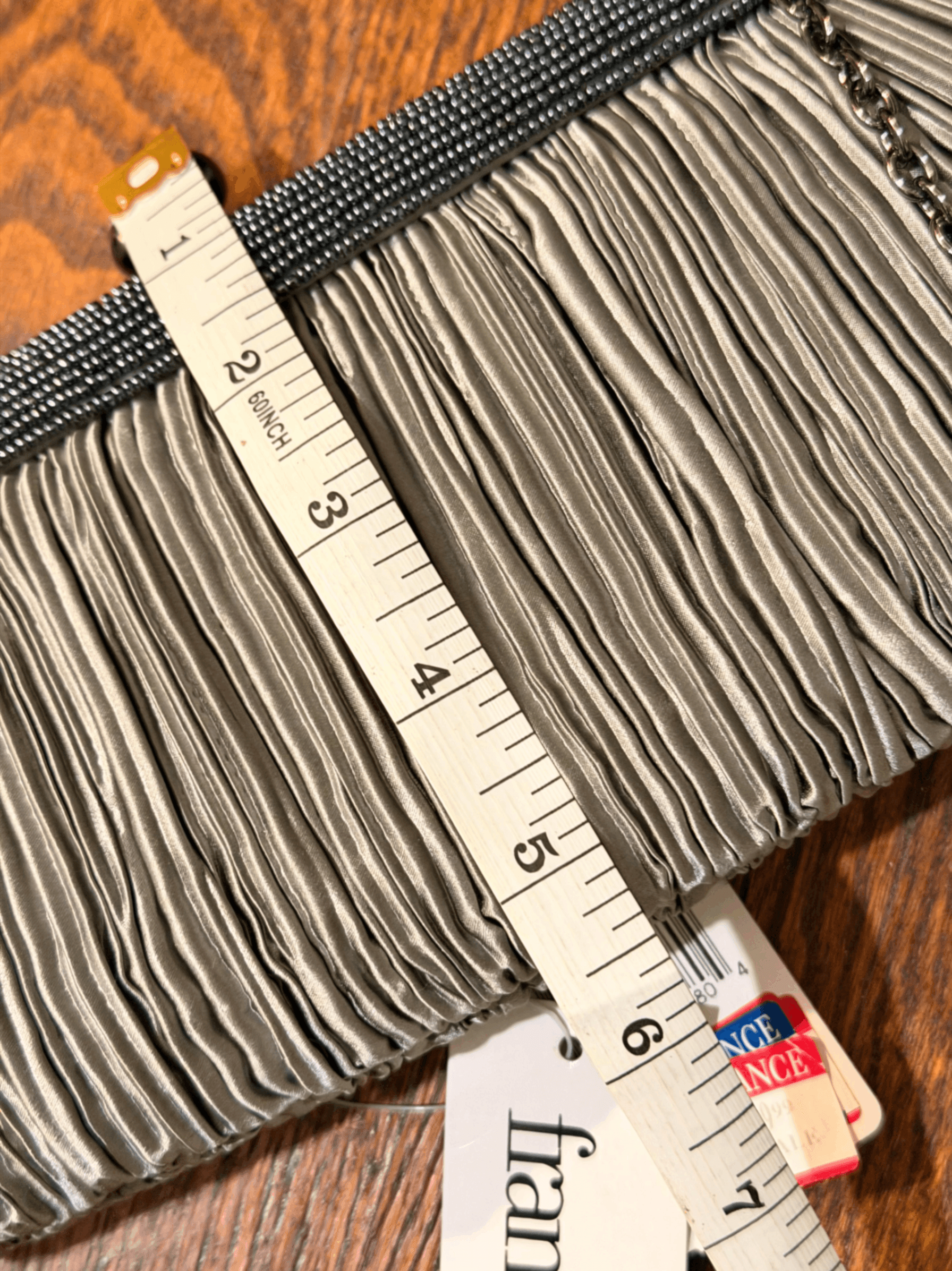 Franchi Slate Pleated Cocktail Clutch/Evening Bag with Chain Strap - Thumbnail 2