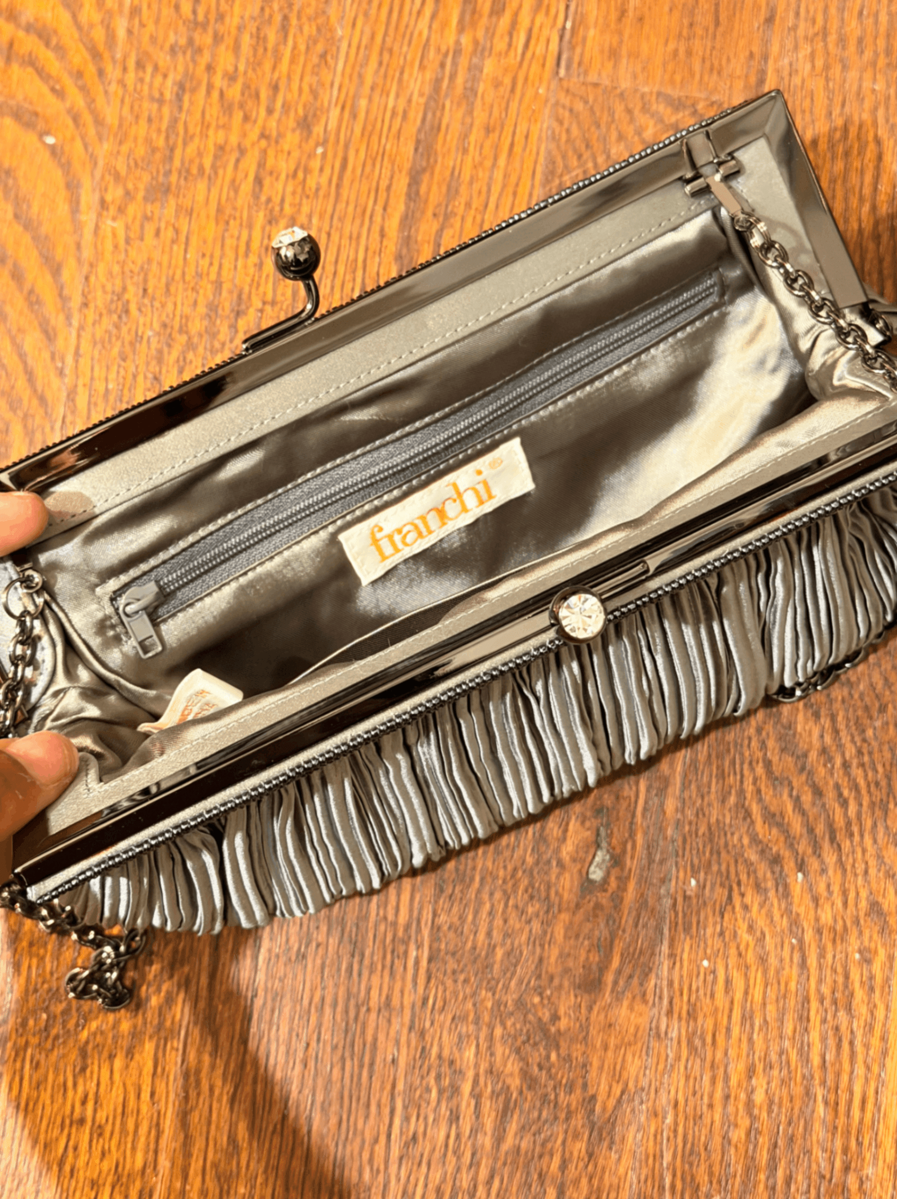 Franchi Slate Pleated Cocktail Clutch/Evening Bag with Chain Strap - Thumbnail 3