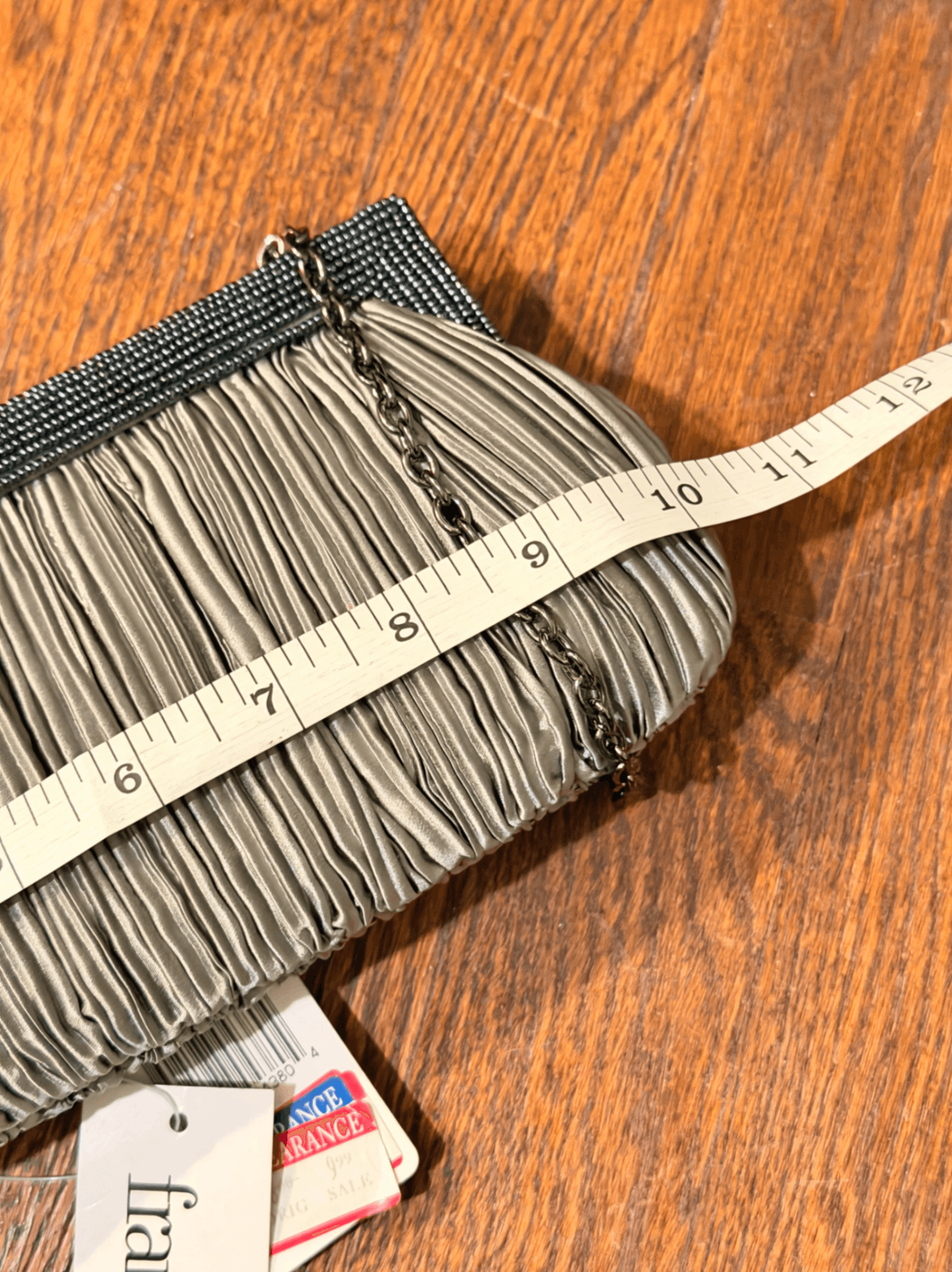 Franchi Slate Pleated Cocktail Clutch/Evening Bag with Chain Strap - Thumbnail 4