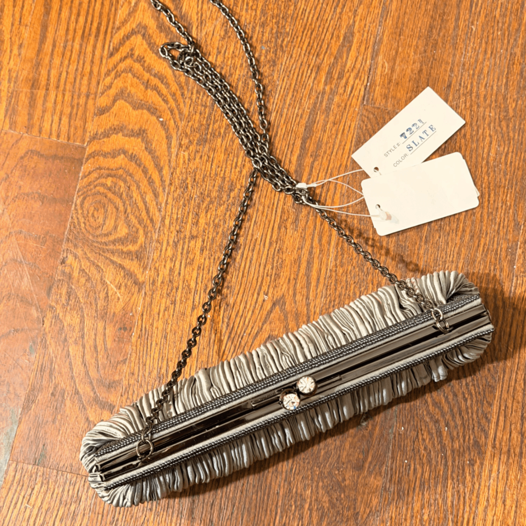 Franchi Slate Pleated Cocktail Clutch/Evening Bag with Chain Strap - Thumbnail 5