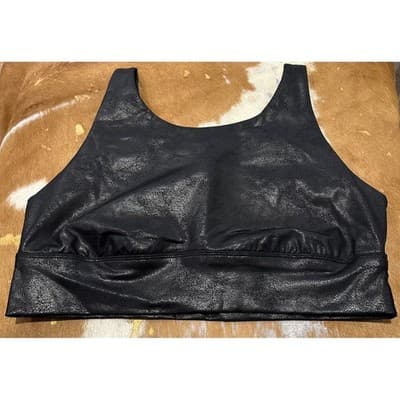 OFFLINE by Aerie Black Cracked Foil Metallic Medium Support Sports Bra XL NWT