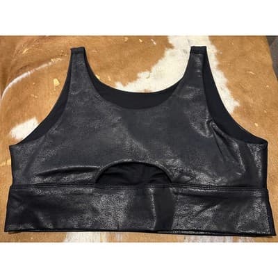 OFFLINE by Aerie Black Cracked Foil Metallic Medium Support Sports Bra XL NWT - Thumbnail 2