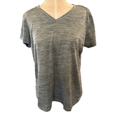 Eddie Bauer FreeDry Gray Heathered V-Neck Short Sleeve Athletic Top Womens XL
