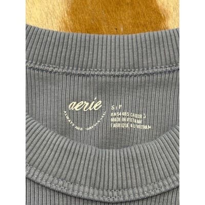 Aerie Womens Ribbed High Neck Tank Top Dusty Blue Small RN54485 Notch Neck - Thumbnail 2