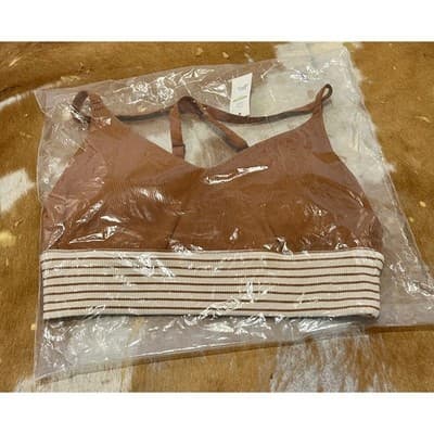 Aerie Offline Real Me Ribbed Longline Bralette Rust Brown Striped Band US M NWT - Thumbnail 3