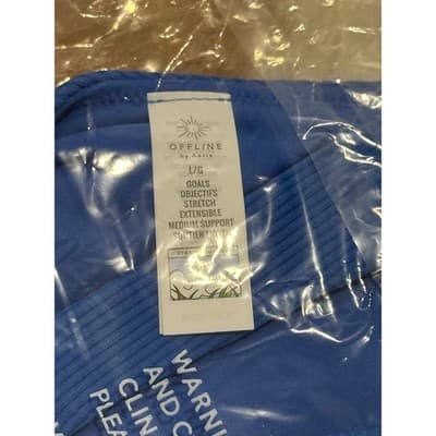 OFFLINE by Aerie Goals Ribbed V-Neck Sports Bra Blue Medium Support NWT L/G - Thumbnail 3