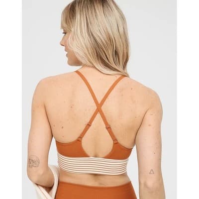 Aerie Offline Real Me Ribbed Longline Bralette Rust Brown Striped Band US M NWT - Thumbnail 2