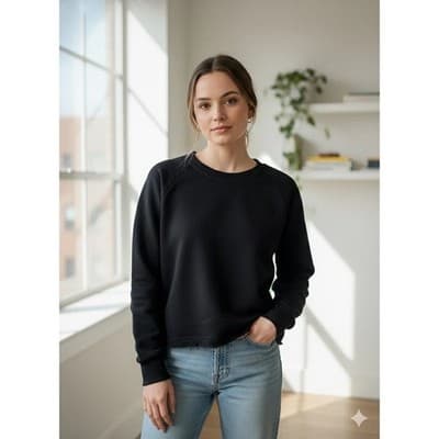 Alternative Black Sleeve Crew Neck Sweatshirt Raw Hem Pullover Top XL
