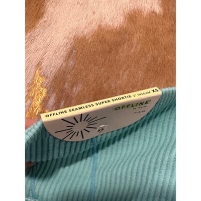 OFFLINE by Aerie Seamless Super Shortie Ribbed High Rise Shorts Aqua Blue XS 2" - Thumbnail 4