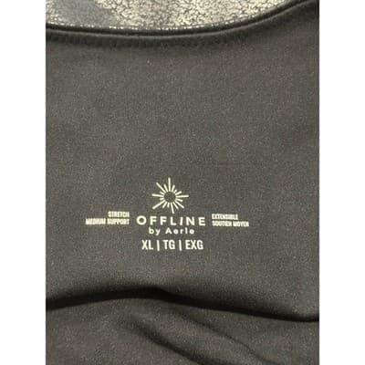 OFFLINE by Aerie Black Cracked Foil Metallic Medium Support Sports Bra XL NWT - Thumbnail 3