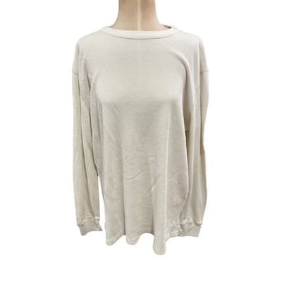 AE77 New York Mens Waffle Knit Thermal Long Sleeve Shirt Cream 1174-161 L NEW