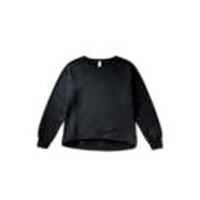 Alternative Black Sleeve Crew Neck Sweatshirt Raw Hem Pullover Top L - Thumbnail 2
