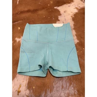 OFFLINE by Aerie Seamless Super Shortie Ribbed High Rise Shorts Aqua Blue XS 2" - Thumbnail 3