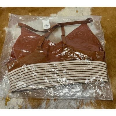 Aerie Offline Real Me Ribbed Longline Bralette Rust Brown Striped Band US M NWT - Thumbnail 4