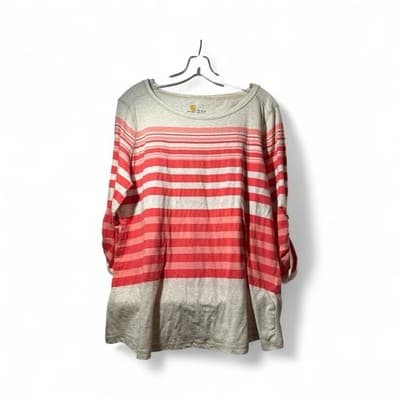 Carhartt Women's Long Sleeve Tee - Red and Cream Stripes