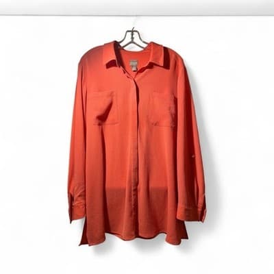 Chicos Orange Textured Button Front Shirt Women Size 2
