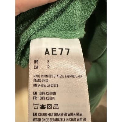 AE77 American Eagle Women Sage Green Cotton Crewneck Raglan Sweatshirt S NEW - Thumbnail 3