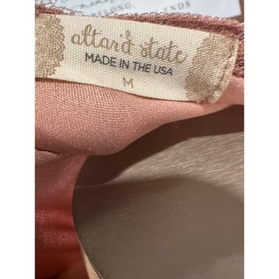 Altar'd State Womens Rose Gold Pink Shimmer Lurex Knit Top Short Sleeve Medium - Thumbnail 2