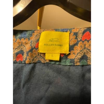 Roller Rabbit Women L Teal Blue Floral Embroidered Tunic Dress 3/4 Sleeve V Neck - Thumbnail 3