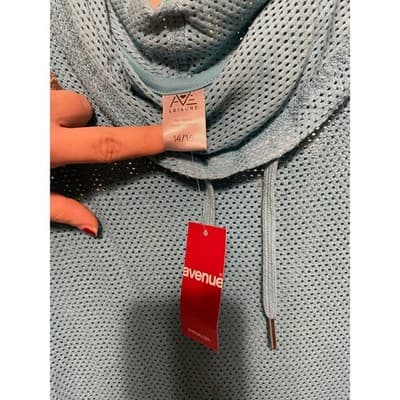 Avenue Leisure Womens Light Blue Mesh Glitter Hoodie Sweatshirt Size 14 16 - Thumbnail 3