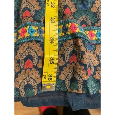 Roller Rabbit Women L Teal Blue Floral Embroidered Tunic Dress 3/4 Sleeve V Neck - Thumbnail 5