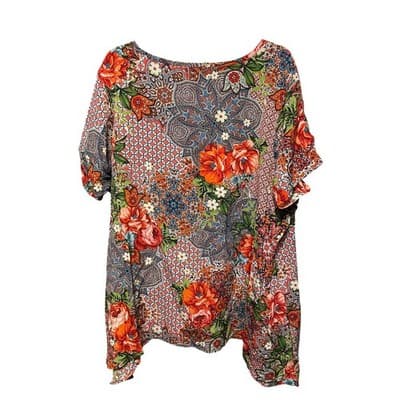 Avenue Plus Size 26 28 Tropical Floral Print V Neck Tunic Top Blouse - Thumbnail 2