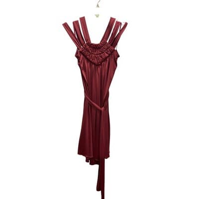 BCBGMAXAZRIA Burgundy Ruched Halterneck Mini Dress Spaghetti Straps Belted Sz S