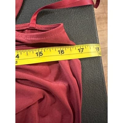 BCBGMAXAZRIA Burgundy Ruched Halterneck Mini Dress Spaghetti Straps Belted Sz S - Thumbnail 3