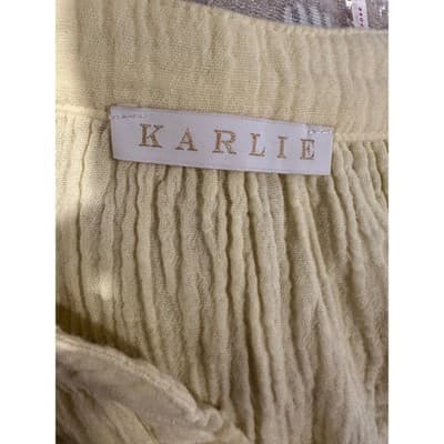 Karlie Womens Pale Yellow Cotton Gauze Cropped Split Neck Top K2100-685LTH-C M - Thumbnail 2