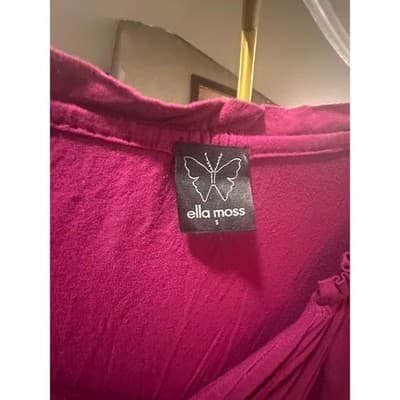 Ella Moss Women's Magenta Long Sleeve Ruffled Neck Button Up Top Size S - Thumbnail 3