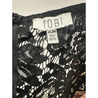 TOBI Black Lace Mini Dress Flutter Sleeve V Neck Lined Size M - Thumbnail 2