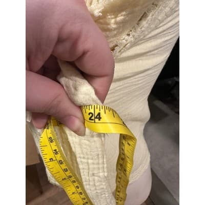 Karlie Womens Pale Yellow Cotton Gauze Cropped Split Neck Top K2100-685LTH-C M - Thumbnail 4