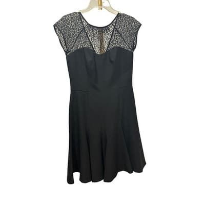 Maggy London Black Lace Cap Sleeve Fit Flare Dress Size 8