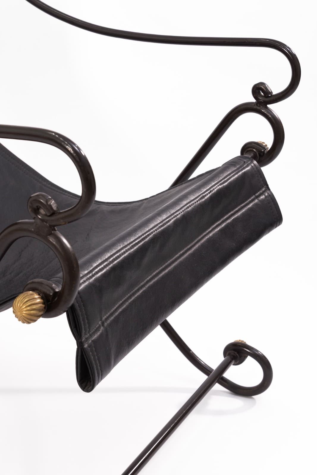David Hicks Campache Style Wrought Iron And Leather Sling Back Chair - Thumbnail 5