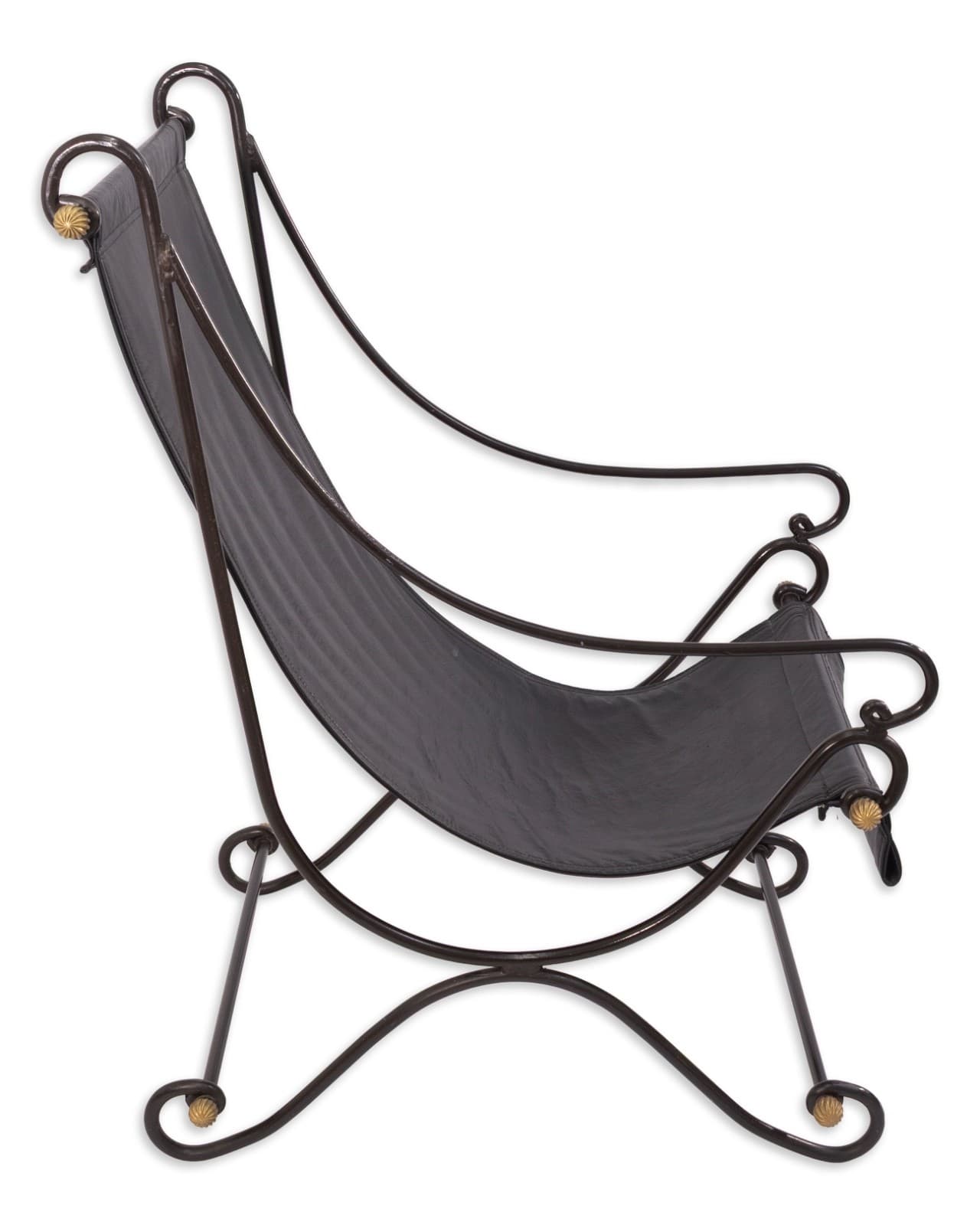 David Hicks Campache Style Wrought Iron And Leather Sling Back Chair - Thumbnail 3