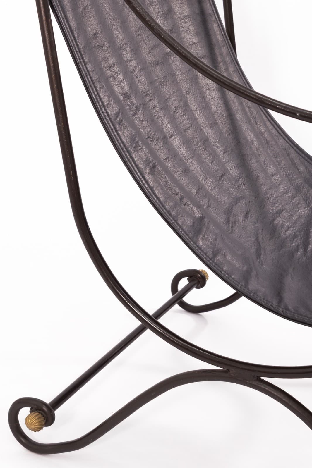 David Hicks Campache Style Wrought Iron And Leather Sling Back Chair - Thumbnail 6