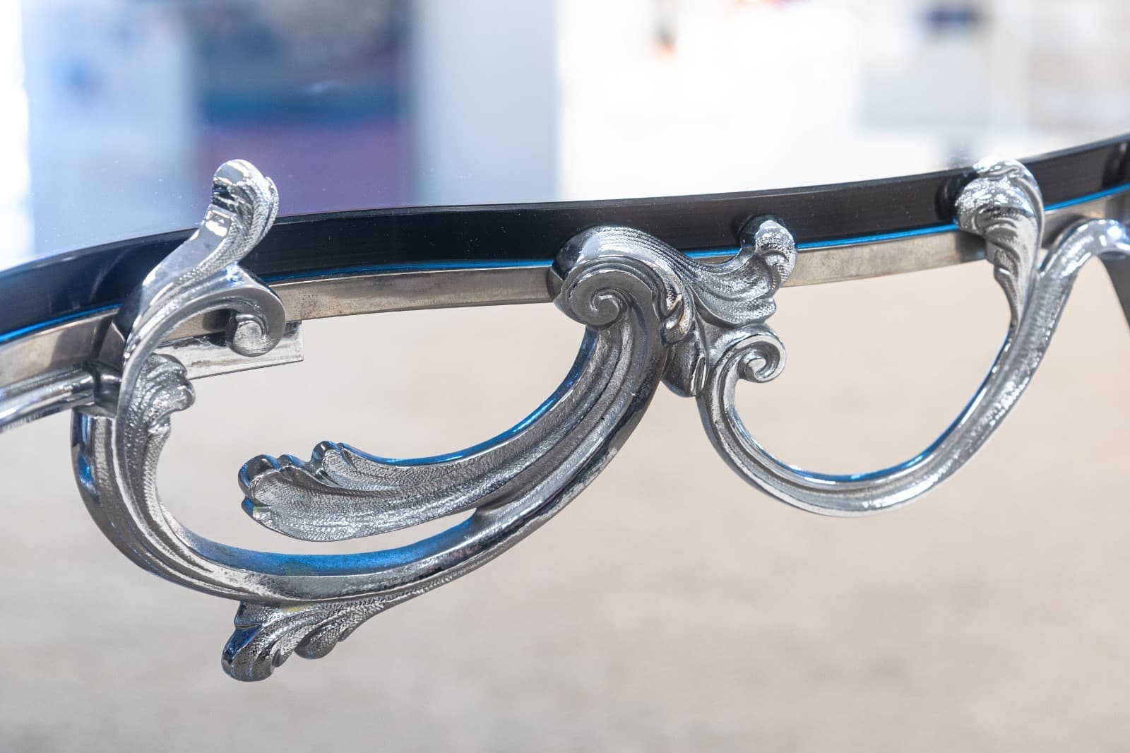 Maison Charles Regence Contemporary Blue Glass & Silver French Coffee Table - Thumbnail 7