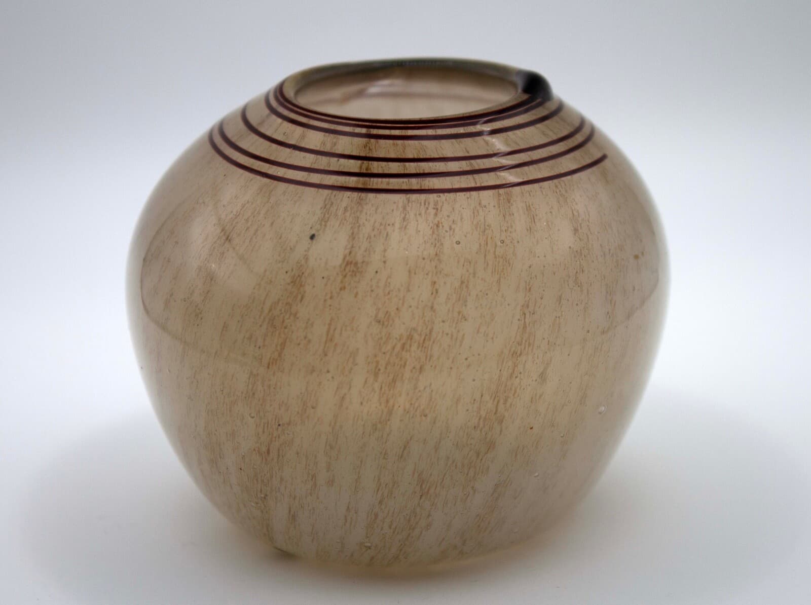 Willem Heesen Contemporary Earth Toned Art Glass Vessel with Swirl Line Design - Thumbnail 2