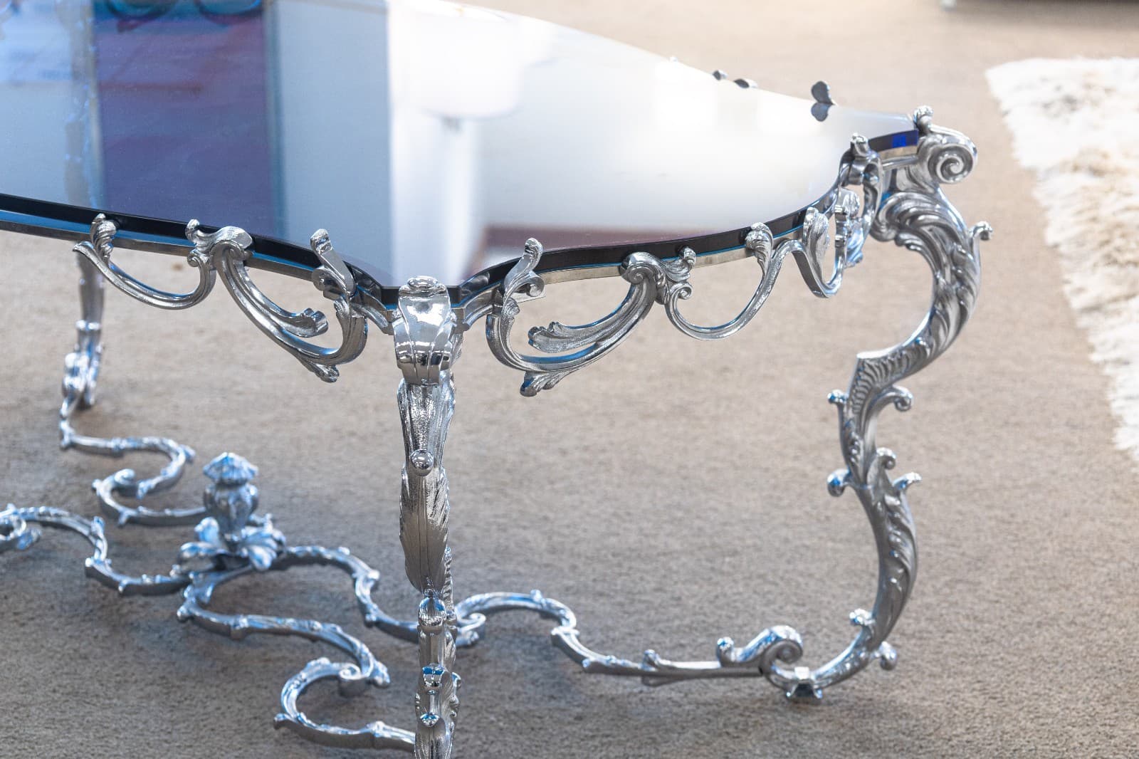Maison Charles Regence Contemporary Blue Glass & Silver French Coffee Table - Thumbnail 4