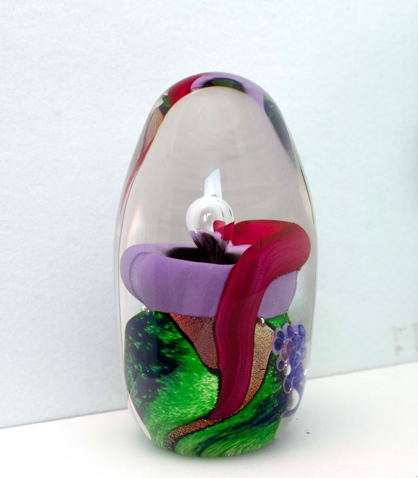 Berry Davis Signed Contemporary Pink Purple Green Swirl Design Studio Art Glass - Thumbnail 2