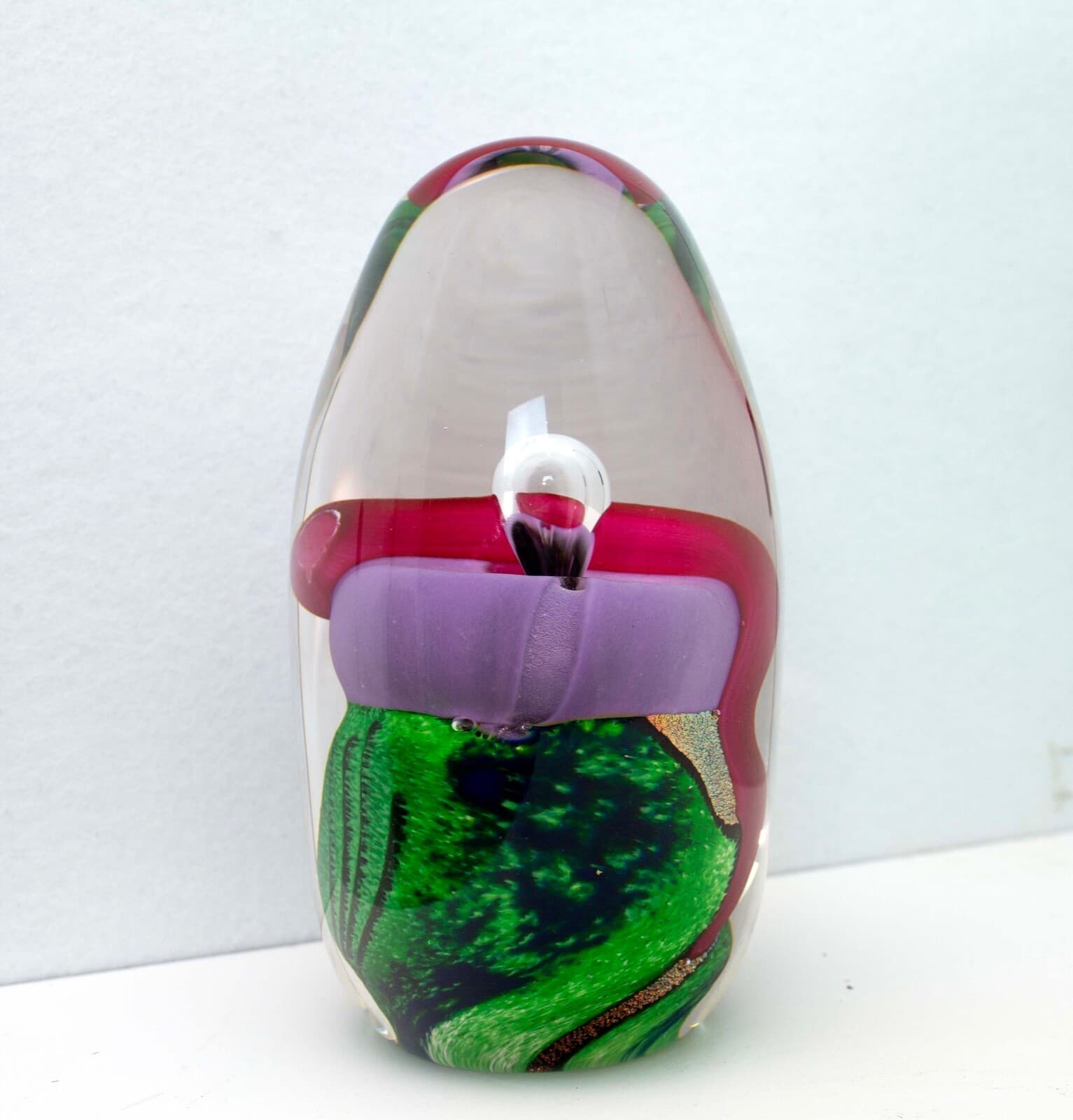 Berry Davis Signed Contemporary Pink Purple Green Swirl Design Studio Art Glass - Thumbnail 3