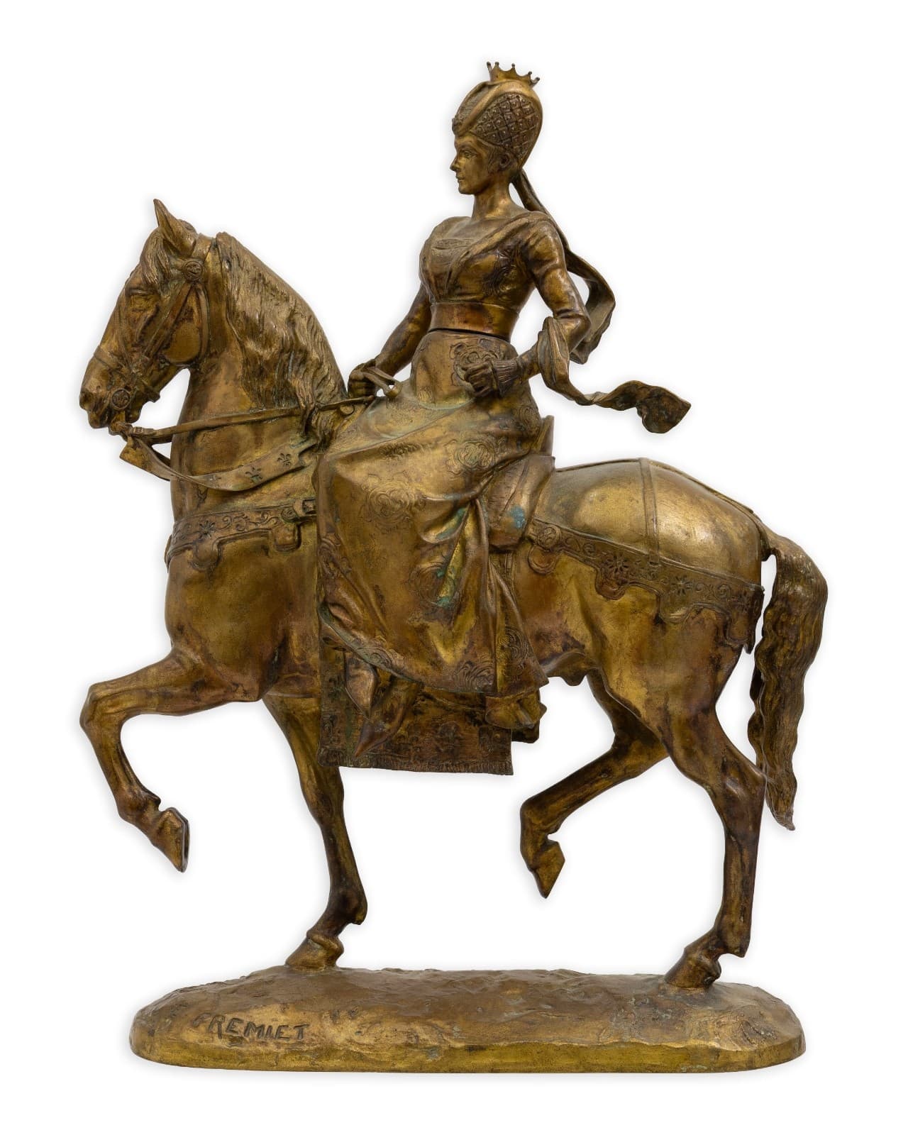 Emmanuel Frémiet Isabeau of Bavaria 1892 Signed Gilded Bronze Antique Sculpture